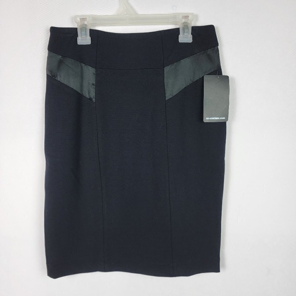 CC Couture Black Pencil Mini Skirt  Zip-Back Lined Viscose Nylon Spandex Size S